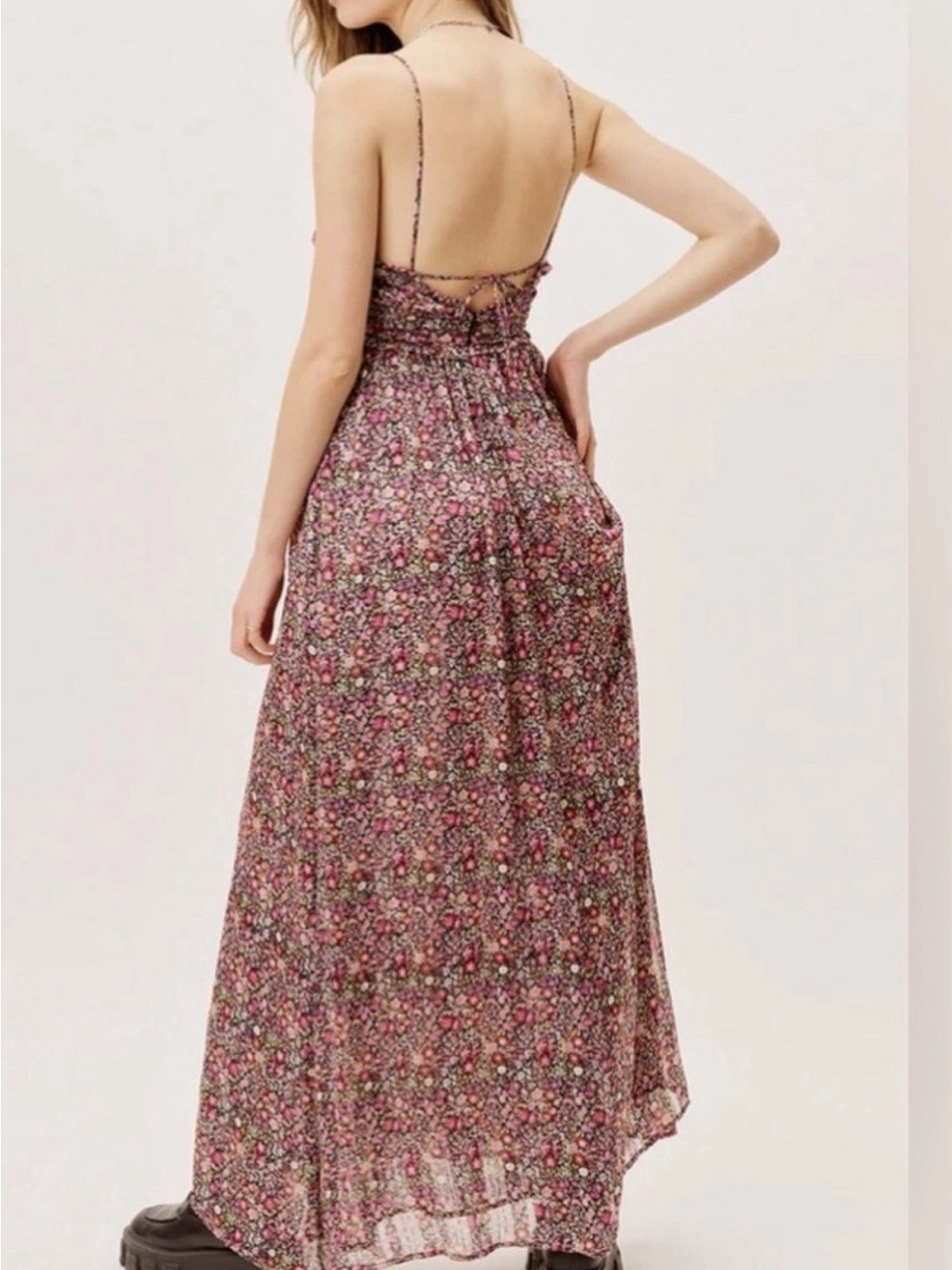 For Love & Lemons Mauve Floral Maxi Dress with Smocked Bodice - Picture 3 of 7